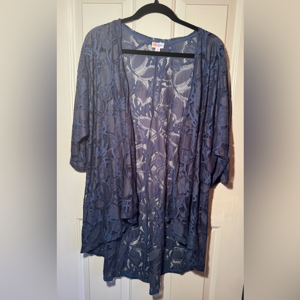 LULAROE Lace Kimono Duster Lindsay Dark Dusty Navy Blue size Medium